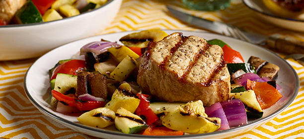Grilled Pork and Veggies with Lemon